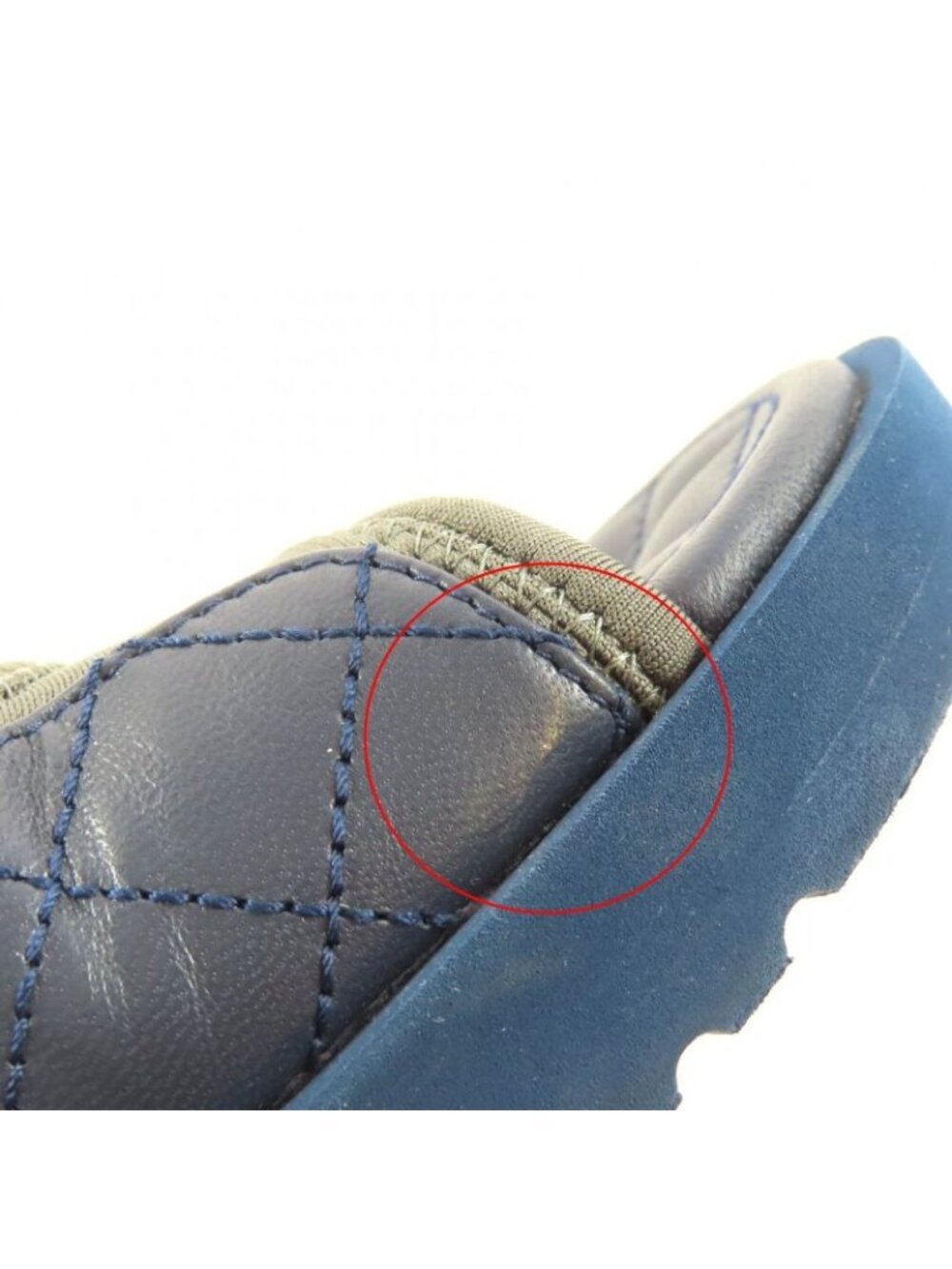 Chanel CC Logo Quilted Velcro Fabric Leather Sandals Khaki Navy 39 - Picture 16 of 16